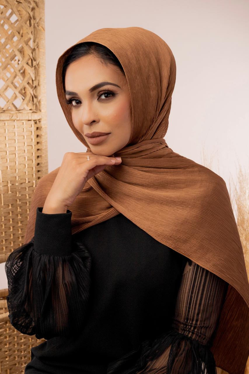 Pleated Satin Scarf Bronze