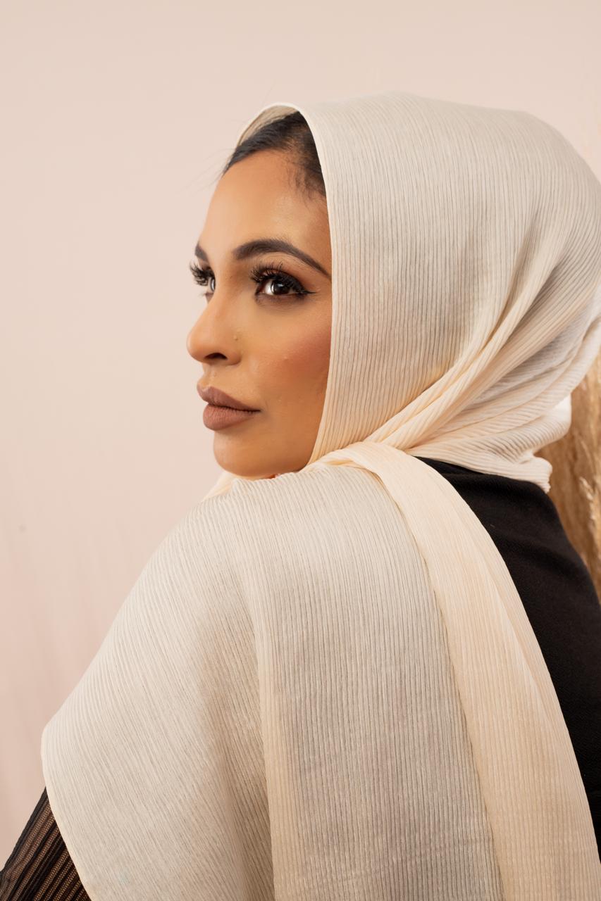 Pleated Satin Scarf Ivory