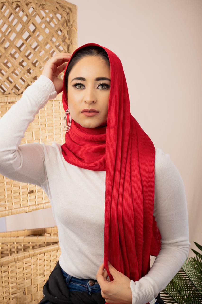 Pleated Satin Scarf Scarlet